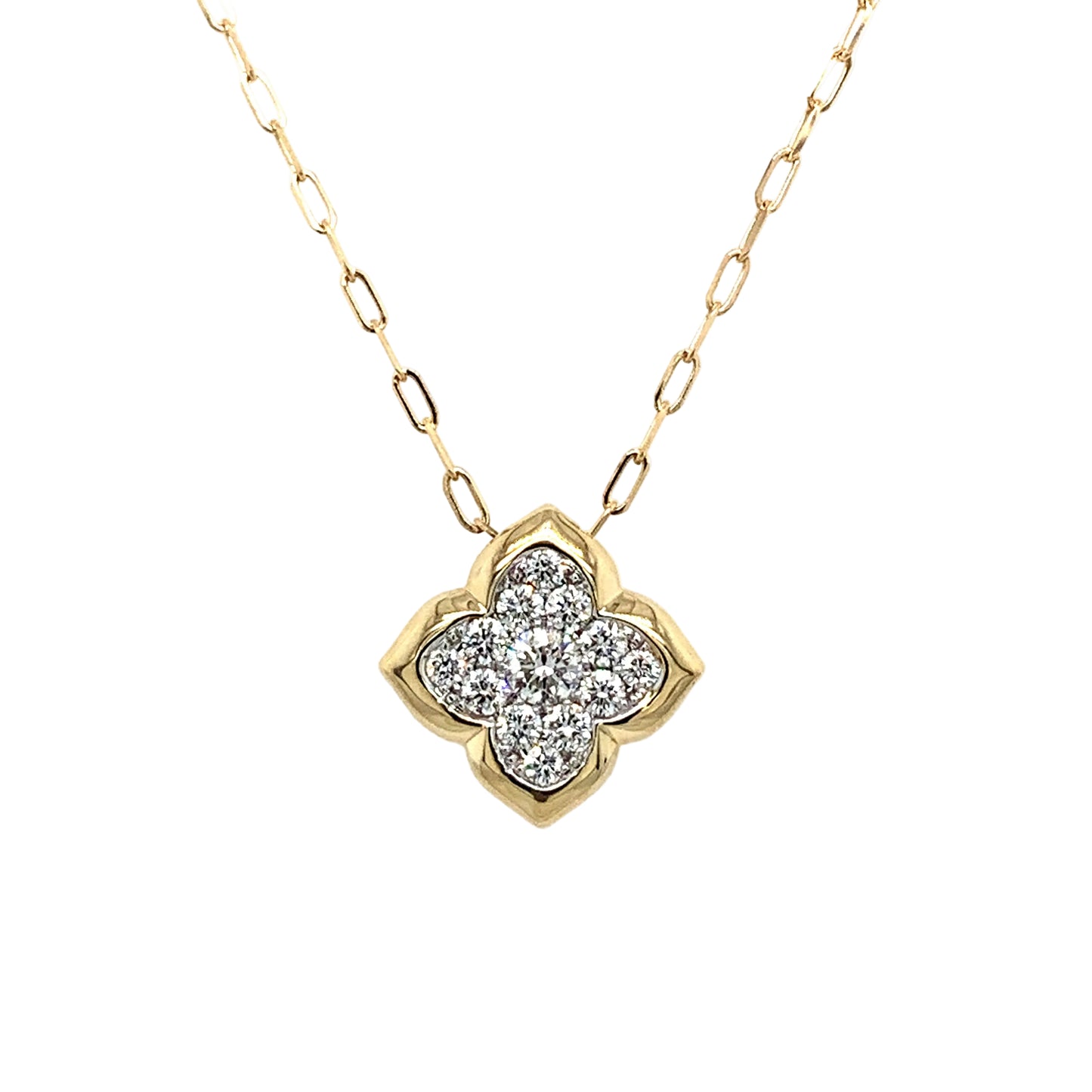 14K Yellow Gold Diamond Clover Necklace