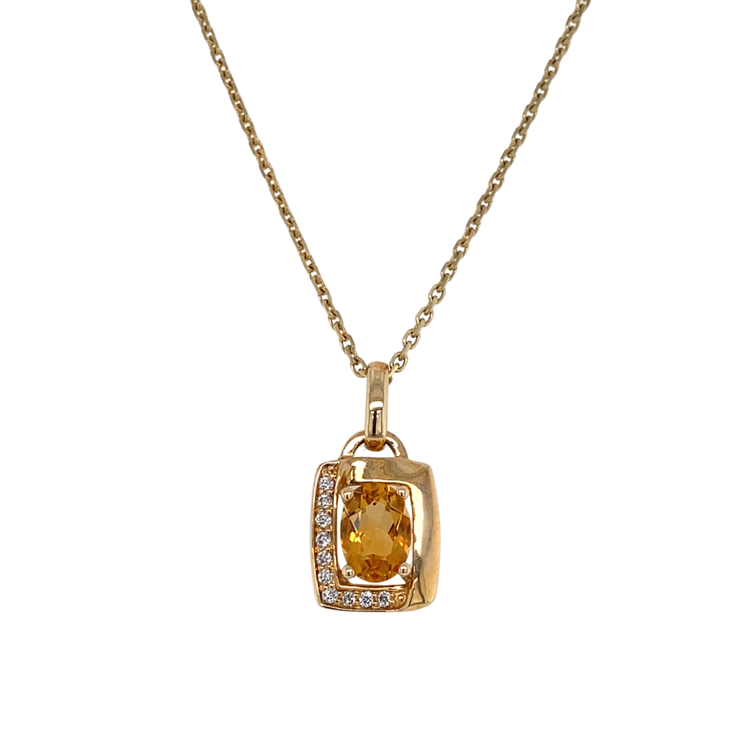 14K Yellow Gold Citrine And Diamond Necklace