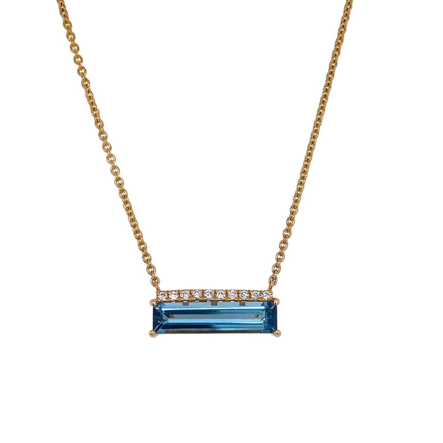 14K Yellow Gold London Blue Topaz And Diamond Bar Necklace