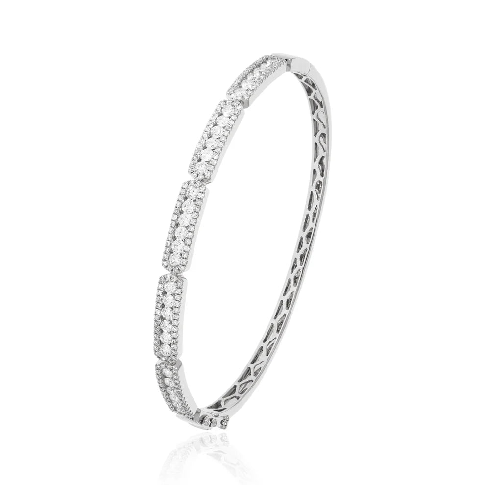 14K White Gold Art Deco Style Diamond Hinge Bangle Bracelet