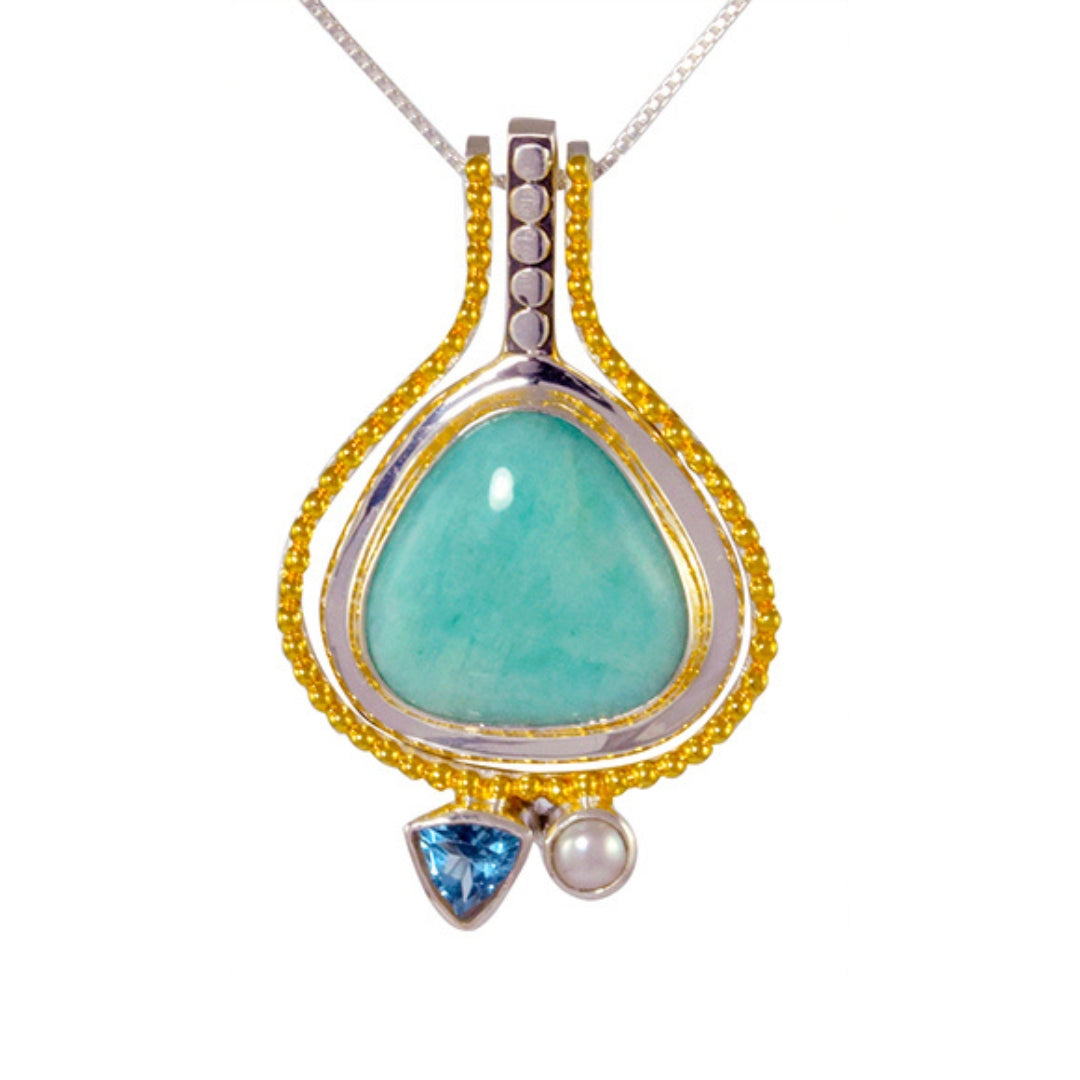 Michou Sterling Silver Pendant With Amazonite, Baby Blue Topaz, White Freshwater Pearl