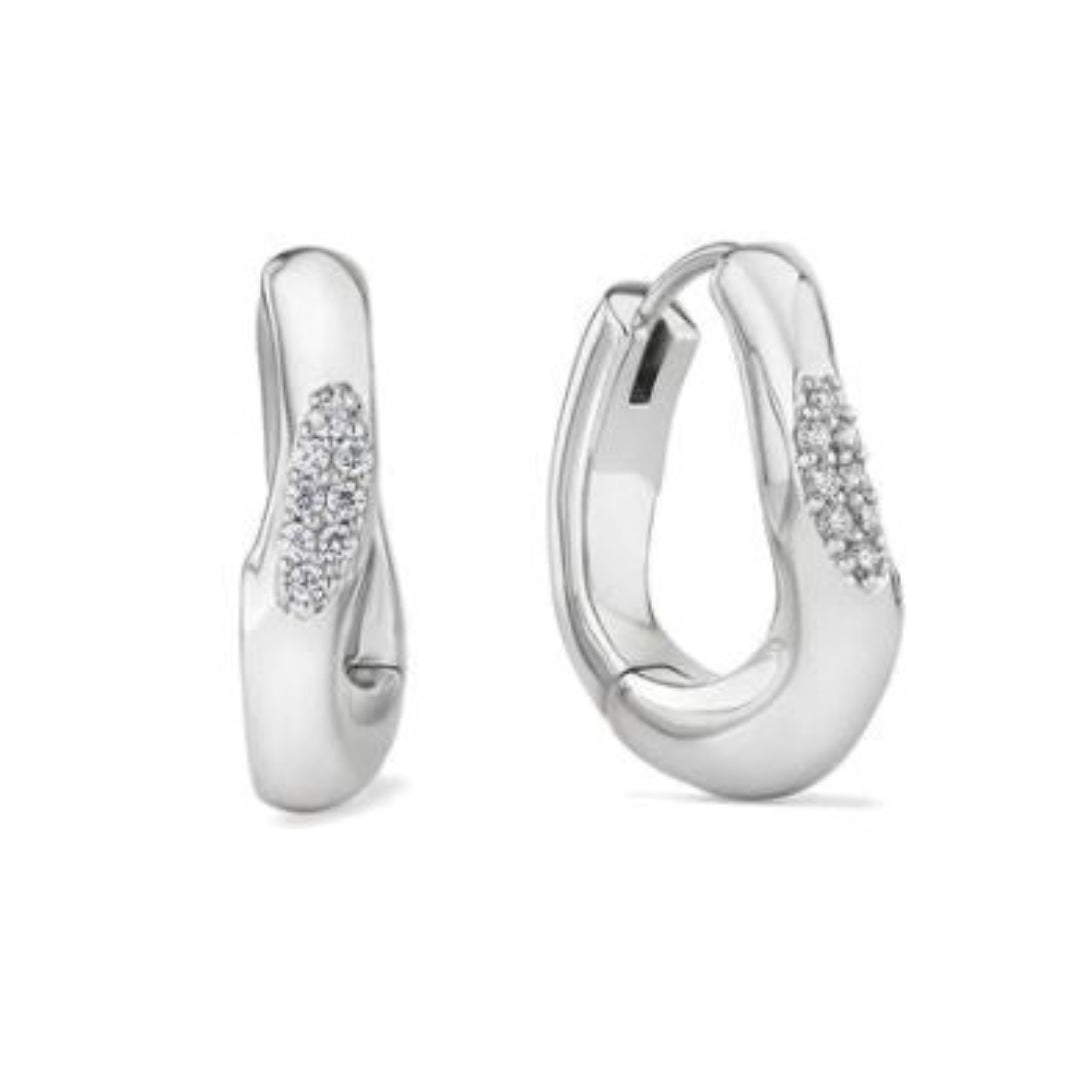Judith Ripka Sterling Silver Hoop Earrings With Pave Diamond Accents