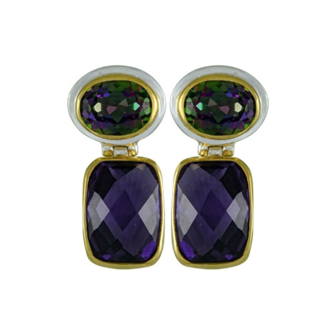 Michou Sterling Silver And 22K Yellow Gold Plated Mystic Fire Topaz, Amethyst Earrings