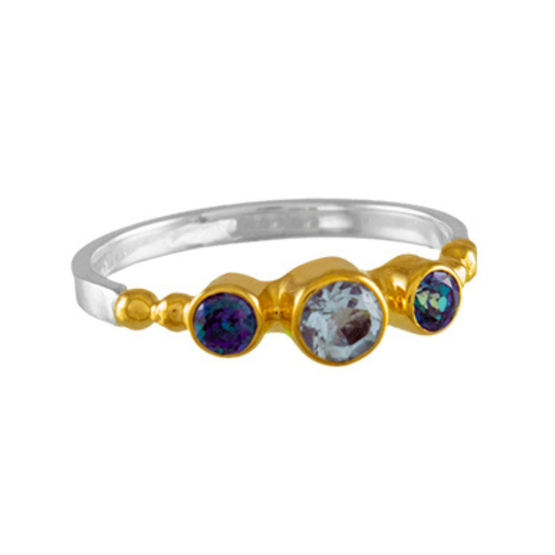 Sterling Silver & 22K Gold Vermeil Three Stone Ring