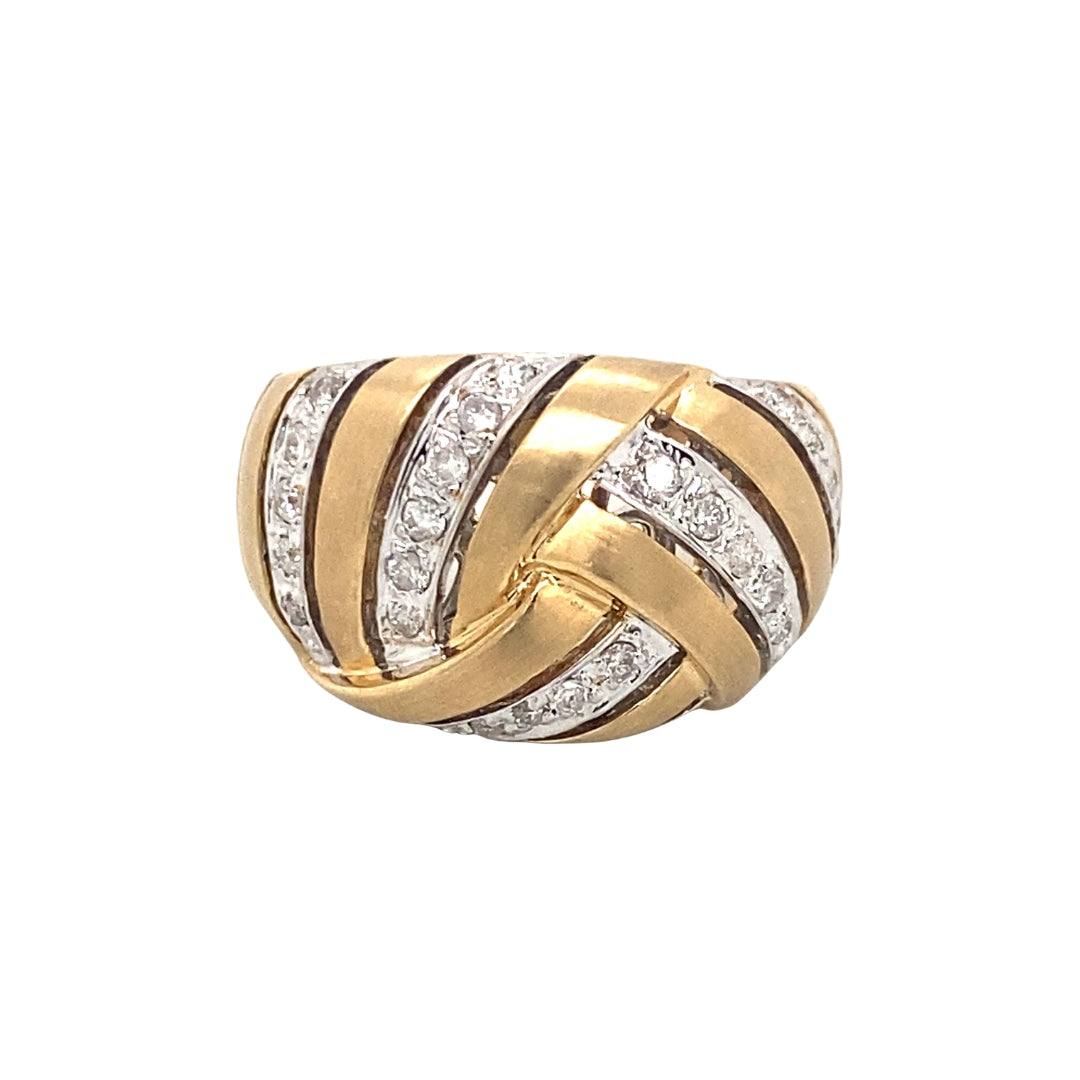 14K Yellow Gold Woven Design Diamond Dome Ring