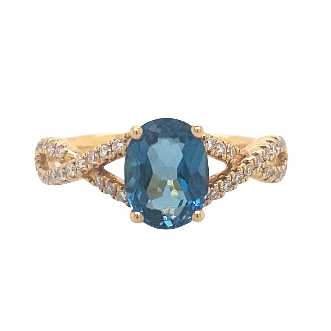 18K Yellow Gold London Blue Topaz And Diamond Twist Ring