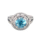 18K White Gold Blue Zircon Double Halo Diamond Ring