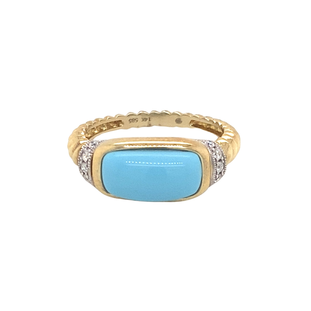 14K Yellow Gold Sleeping Beauty Turquoise & Diamond Ring