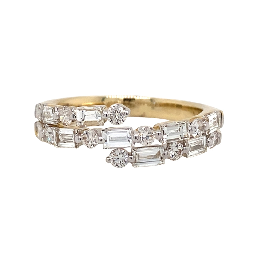 14K Yellow Gold Diamond Baguette & Round Bypass Ring