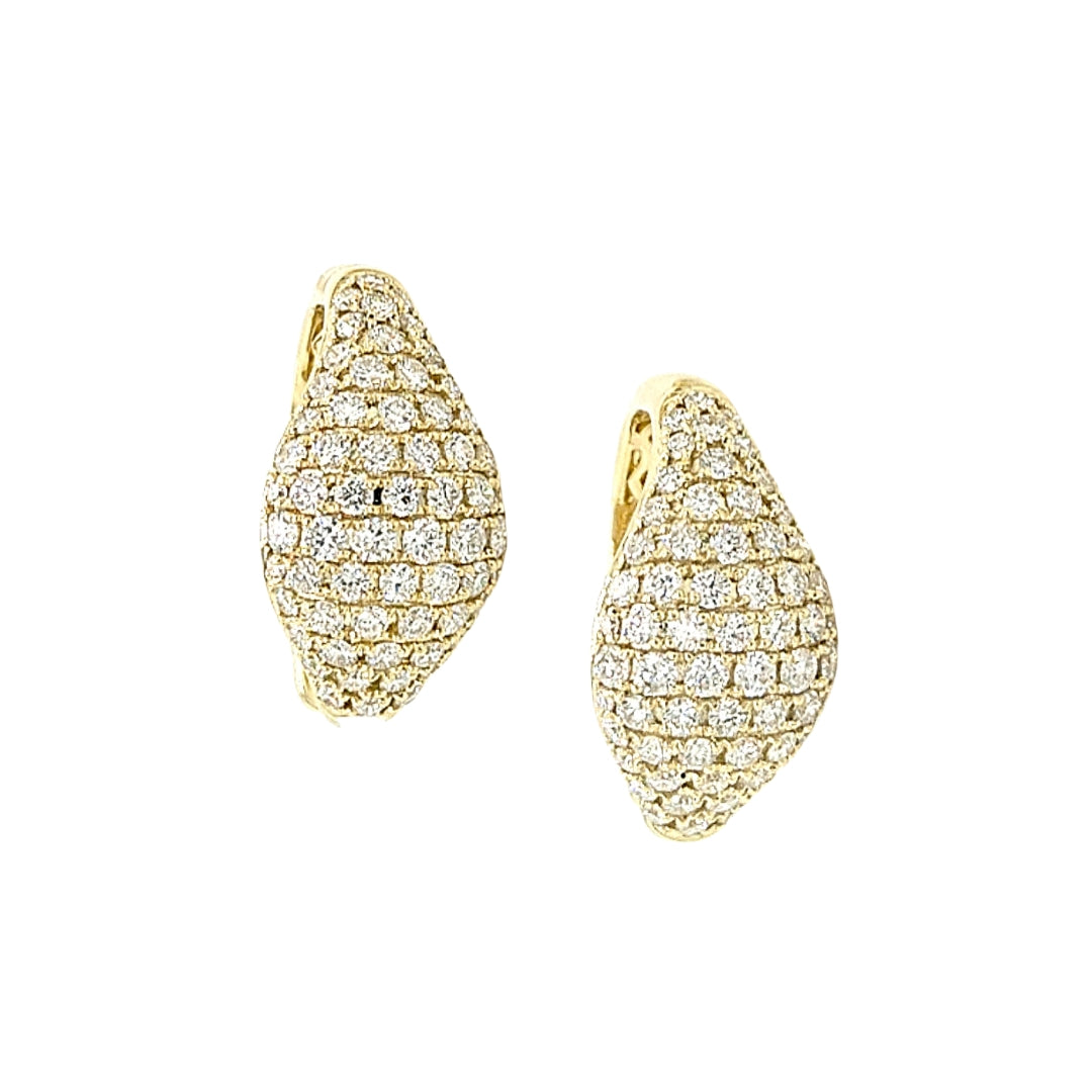 14K Yellow Gold Diamond Pave Huggie Earrings 2 Carat Total Diamond Weight