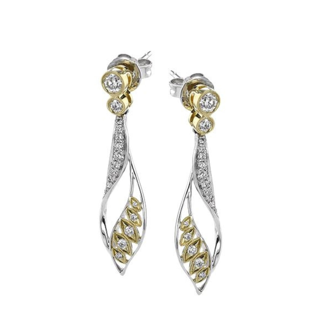 18K White & Yellow Gold Diamond Drop Earrings by Simon G. Jewelry