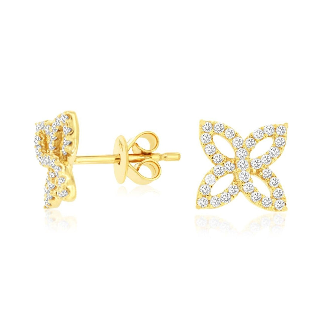 14K Yellow Gold Floral Diamond Stud Earrings