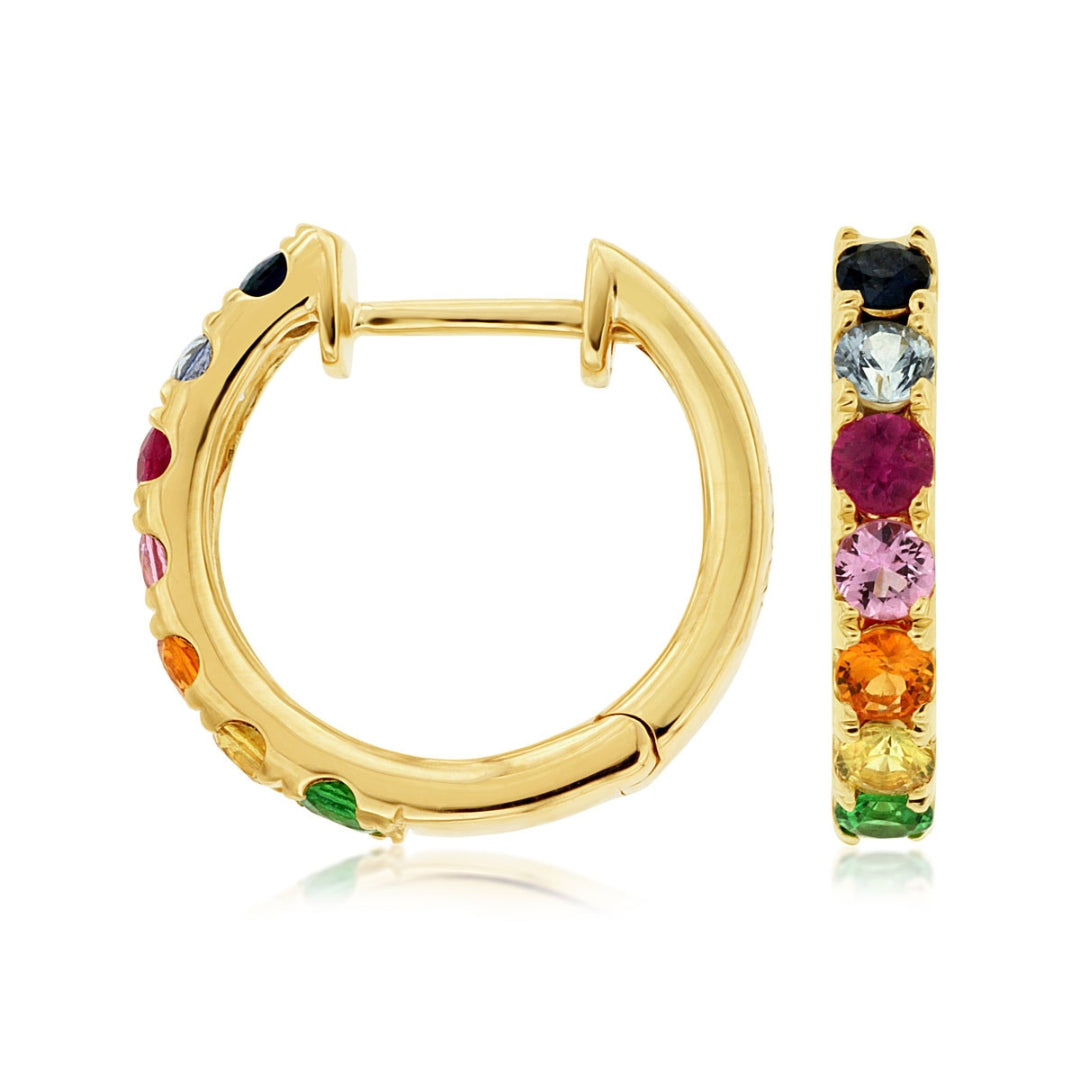 14K Yellow Gold Multi-Color Sapphire Hoop Earrings