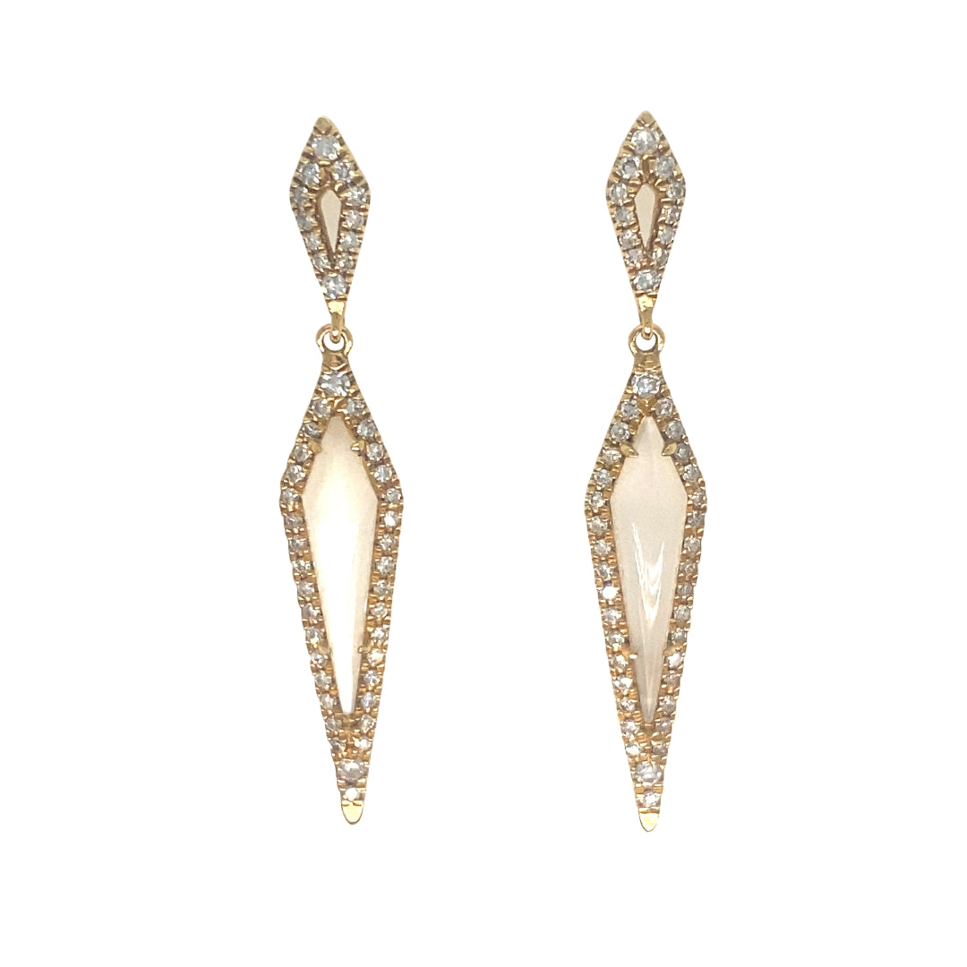 18K Yellow Gold Single Cut Diamond And Moonstone Earrings