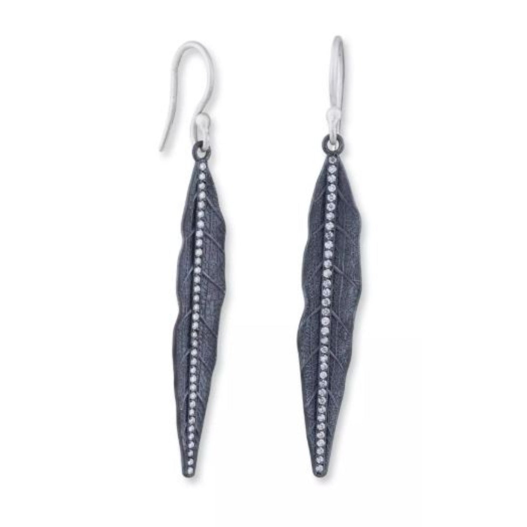 Lika Behar Oxidize Silver "Willow" Leaf Diamond Earrings
