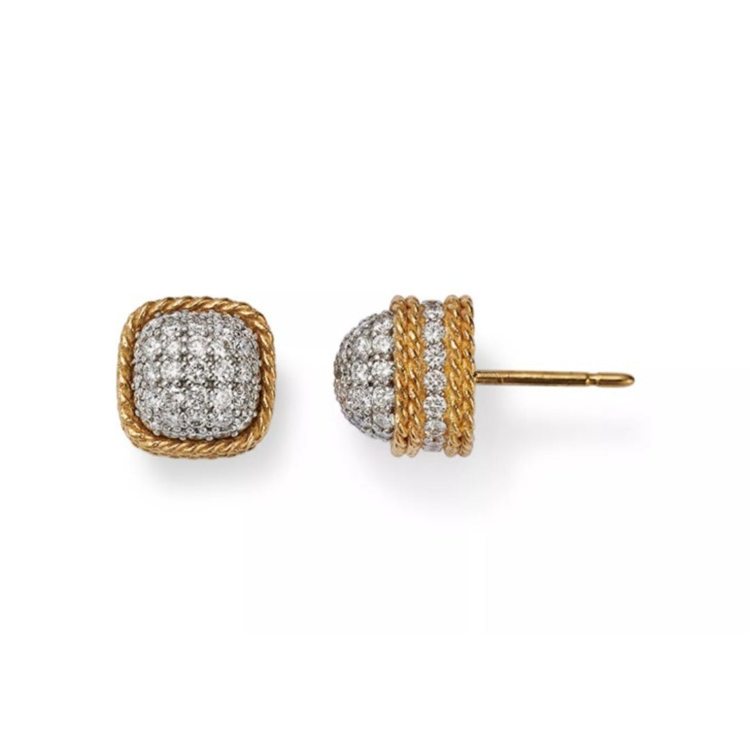 18K Yellow Gold Diamond Pavé Dome Stud Earrings by Roberto Coin