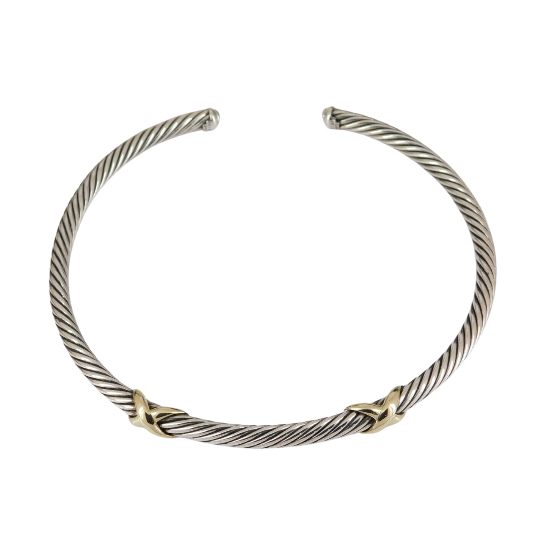 David Yurman Sterling Silver/14K Yellow Gold Double Row Cable Link Collar Necklace