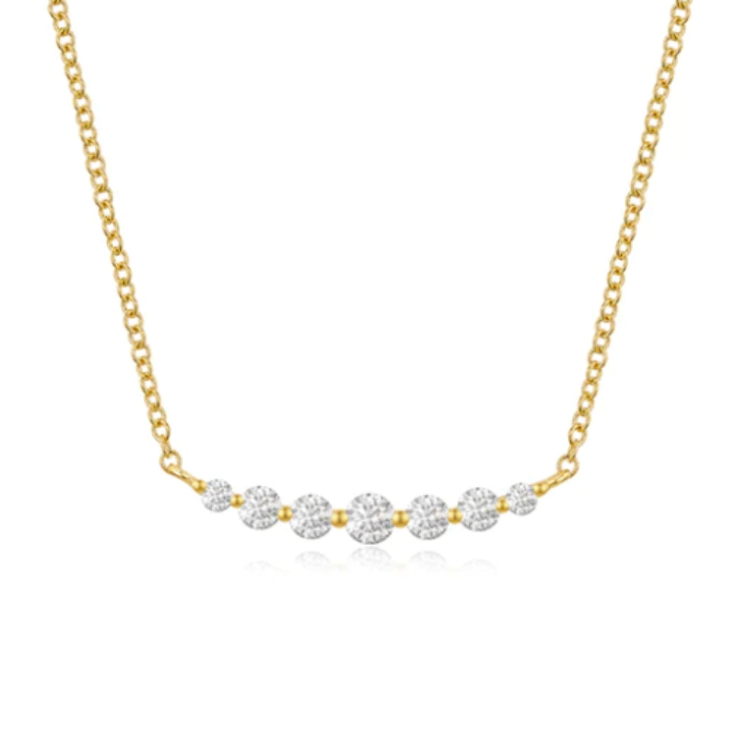14K Yellow Gold Seven Diamond Station Necklace