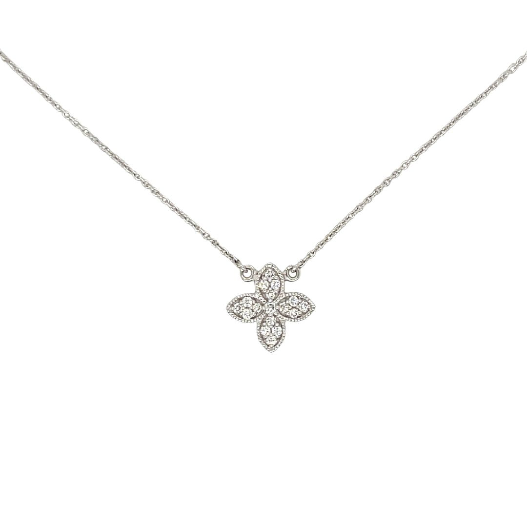 18K White Gold Diamond Flower Necklace