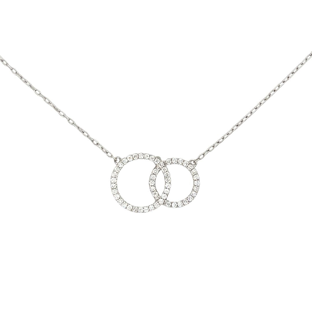 18K White Gold Diamond Interlocking Circles Necklace