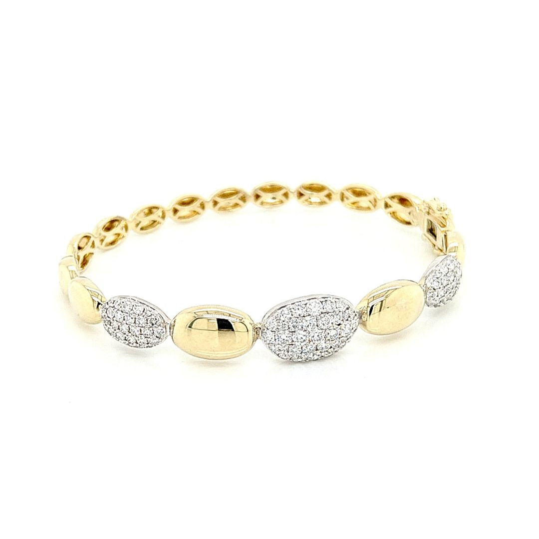 14K Yellow Gold Oval Link Pave Diamond Bangle Bracelet