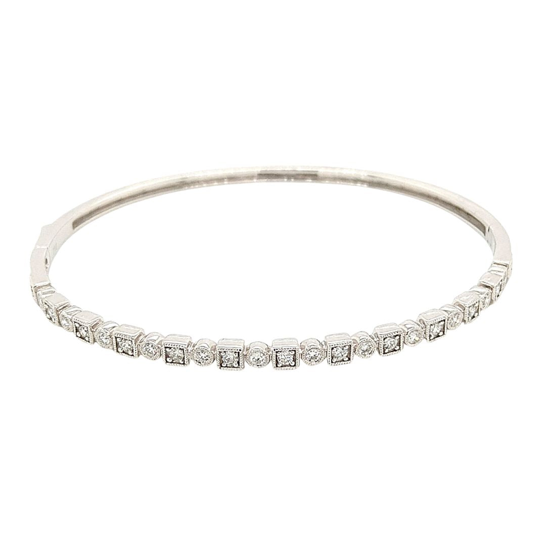 14K White Gold Diamond Bangle Bracelet
