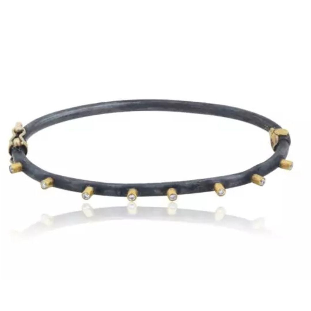 Lika Behar 24K Gold & Oxidized Silver Hinged Diamond Bracelet