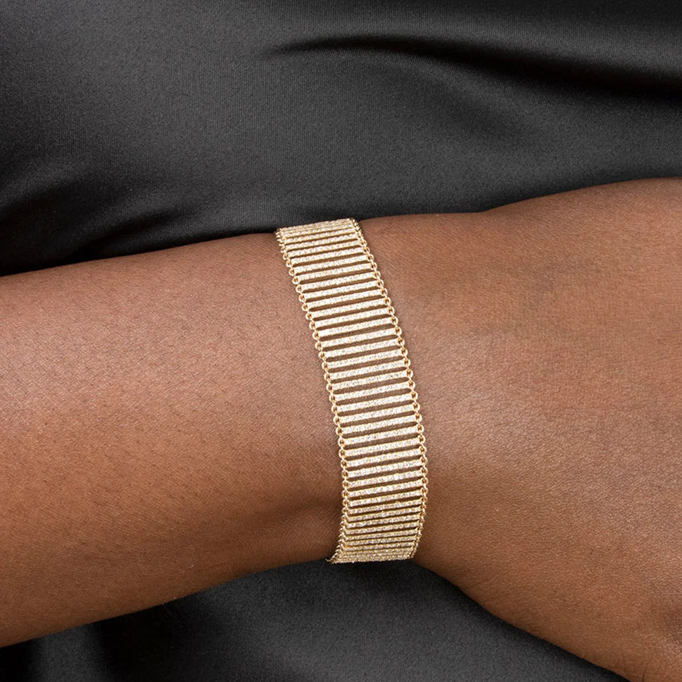 14K Yellow Gold Diamond Wide Mesh Style Bracelet