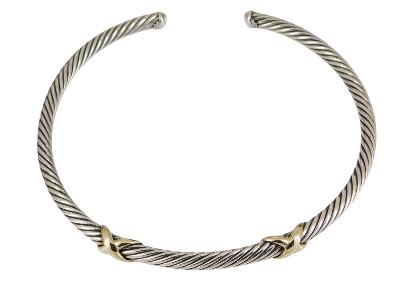 David Yurman Sterling Silver/14K Yellow Gold Double Row Cable Link Collar Necklace