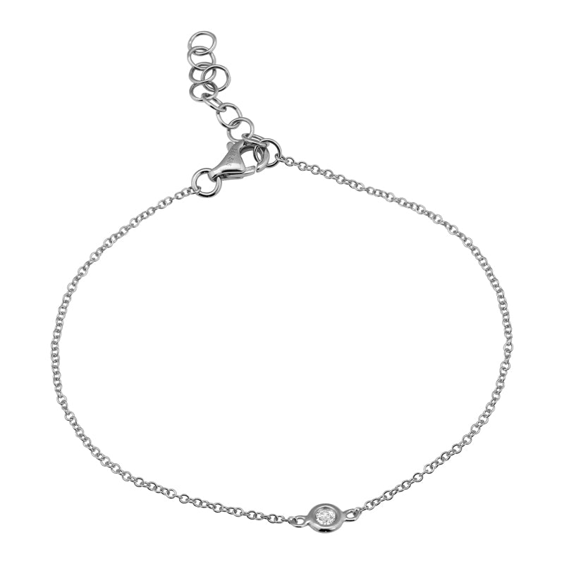 14K White Gold Dainty Solitaire Diamond Bezel Bracelet