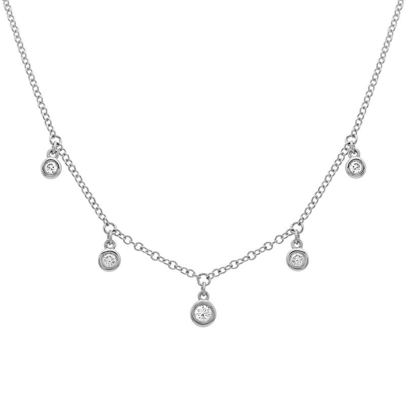 14K White Gold Diamond Drop Station Necklace