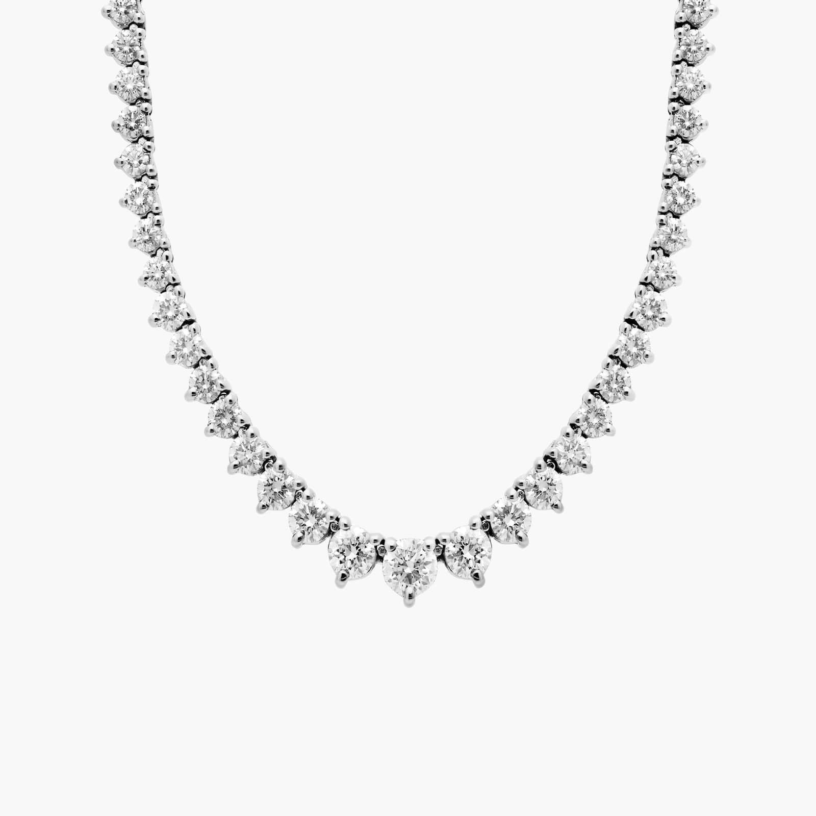 18K White Gold Graduated Diamond 6.5 Carat Tennis Necklace