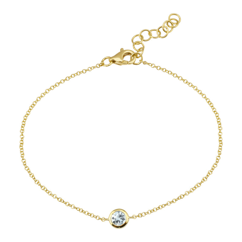 14K Yellow Gold Solitaire Diamond Bezel Bracelet