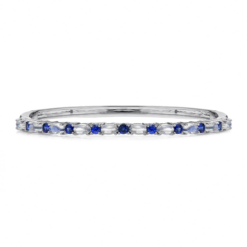 18K White Gold Blue Sapphire & Moonstone Bangle Bracelet