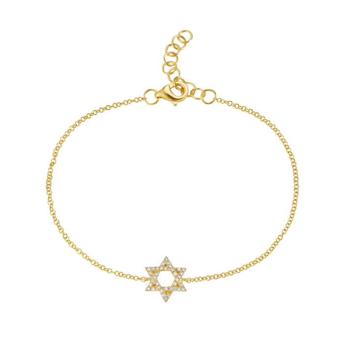 14K Yellow Gold Center Diamond Star Of David Bracelet