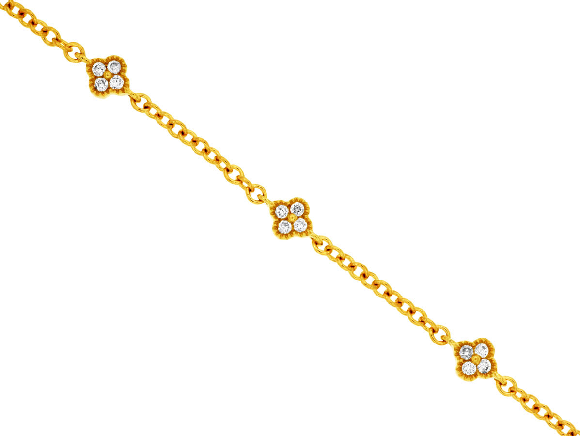 14K Yellow Gold Diamond Clover Station Link Bracelet