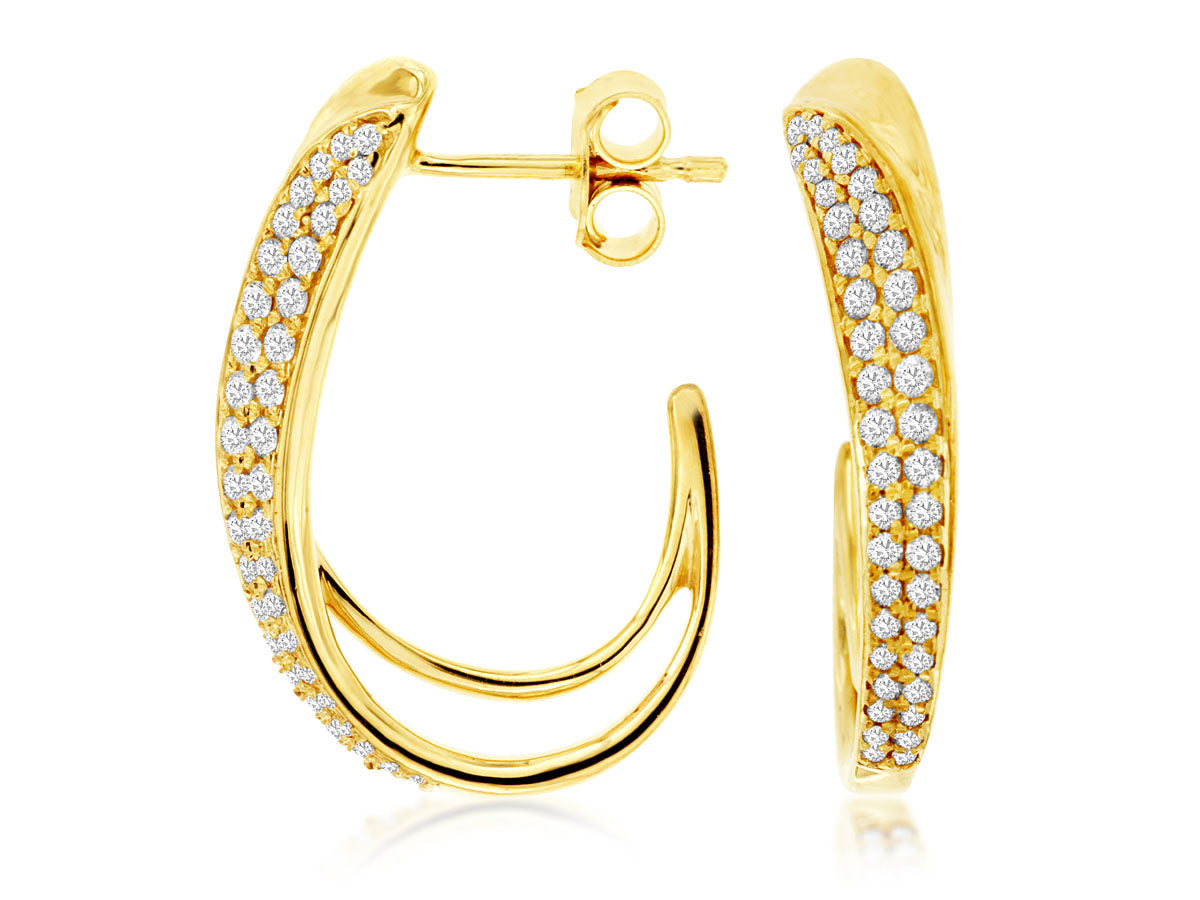 14K Yellow Gold Diamond Twist Hoop Earrings