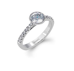 18K White Gold Diamond Engagement Ring with Milgrain Bezel by Simon G. Jewelry