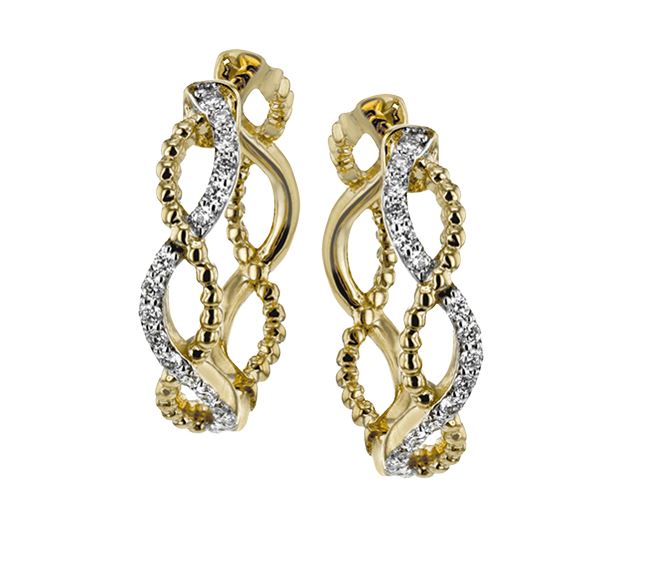 18K Yellow Gold Diamond Twist Design Hoop Earrings by Simon G. Jewelry