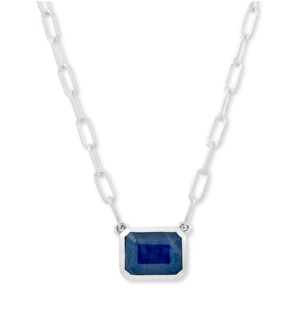 Samuel B. Sterling Silver Blue Sapphire Bezel Set Solitaire Necklace