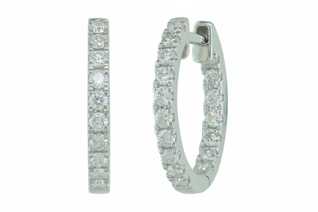 14K White Gold Diamond Hoop Earrings