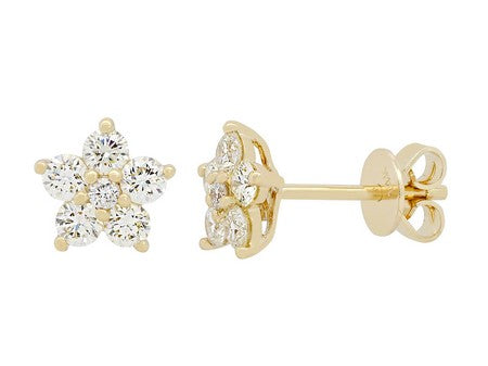 14K Yellow Gold Diamond Flower Cluster Stud Earrings