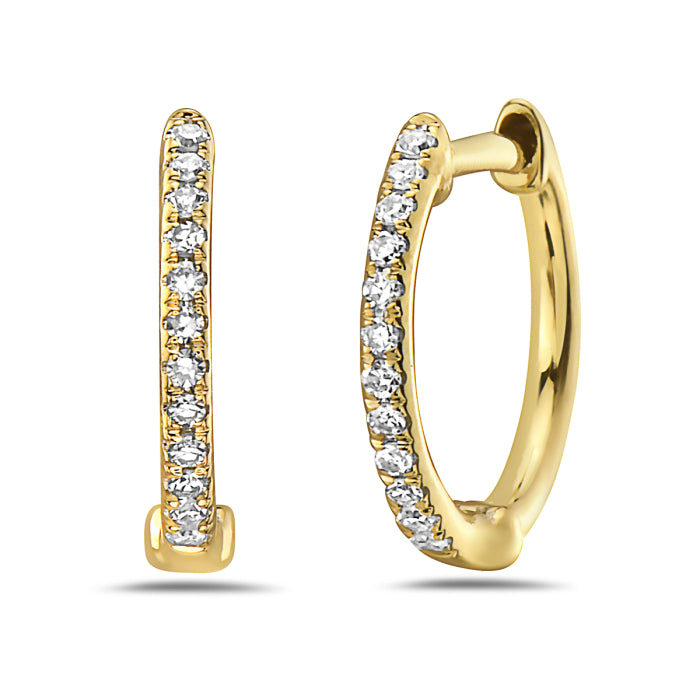 14K Yellow Gold Diamond Huggie Earrings