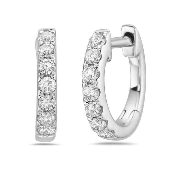 14K White Gold Small Diamond Huggie Earrings