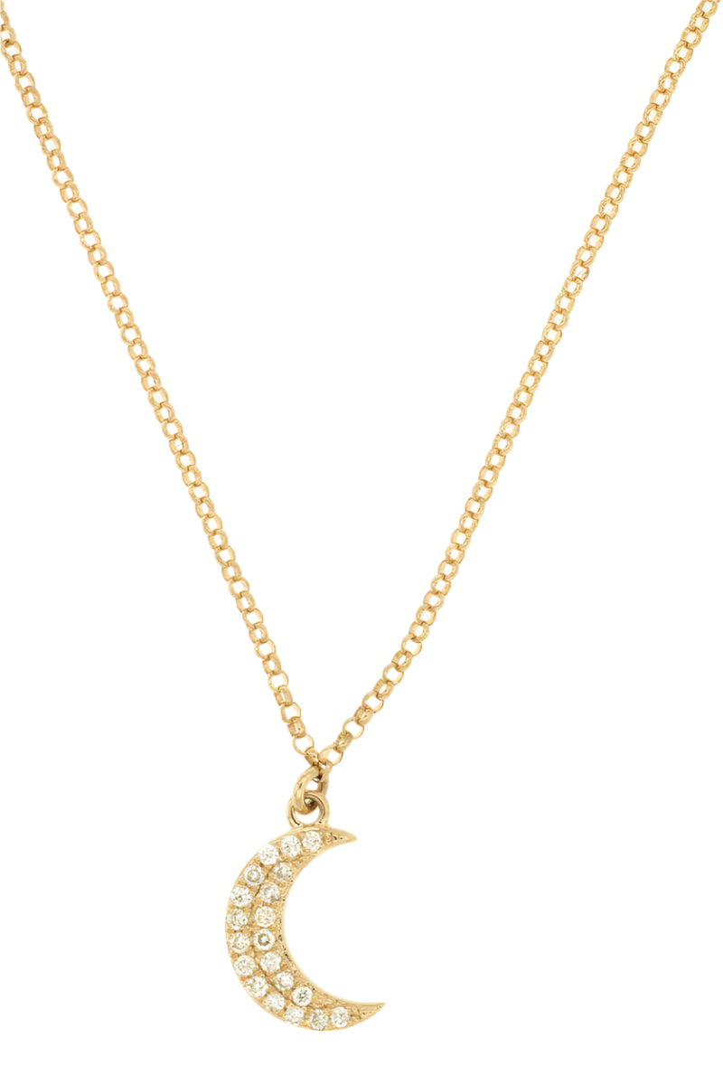 14K Yellow Gold Diamond Tiny Half Moon Necklace