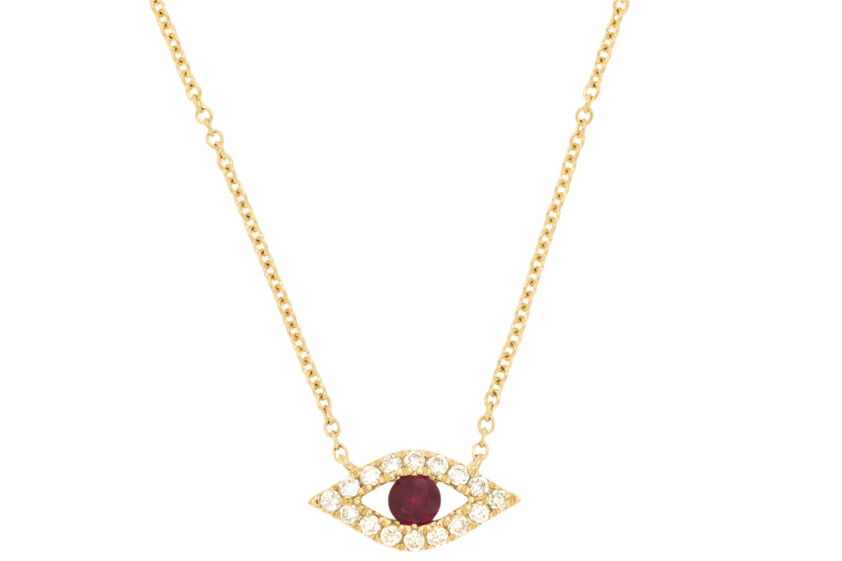 14K Yellow Ruby & Diamond Watchful Eye Necklace