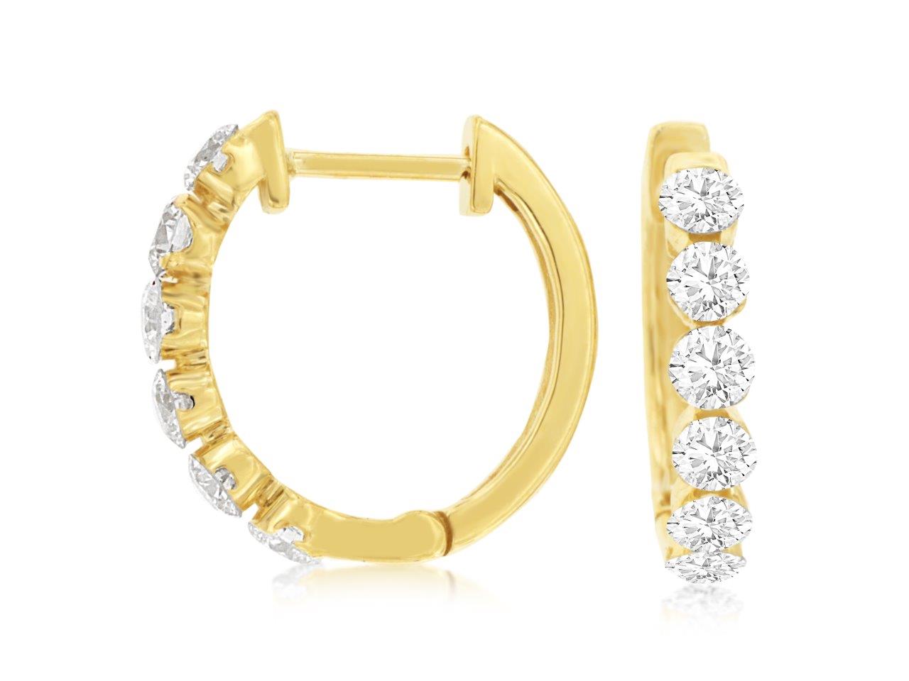 14K Yellow Gold Small Diamond Huggie Earrings