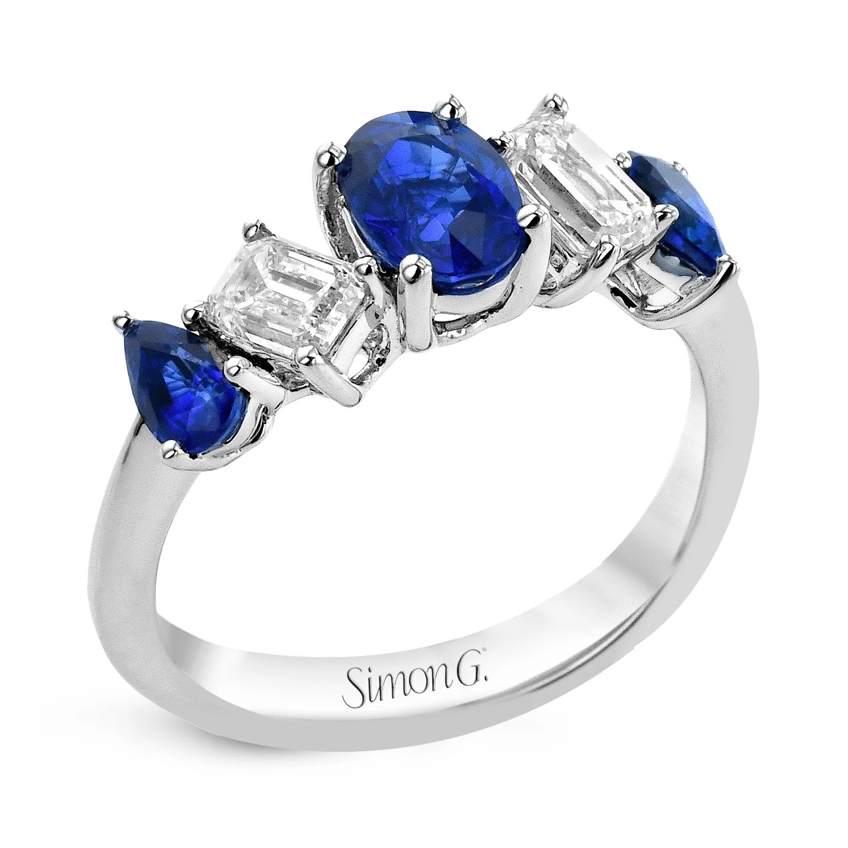 18K White Gold Sapphire & Diamond Artisan Ring by Simon G. Jewelry