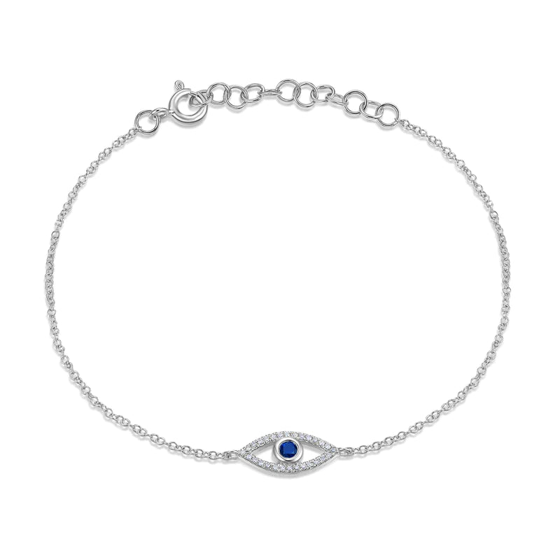 14K White Gold Sapphire & Diamond Eye Bracelet