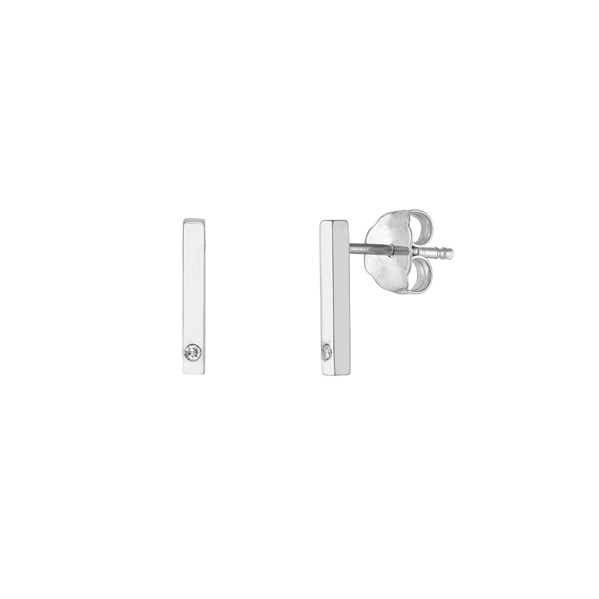 14K White Gold Mini Bar Earrings with Diamond Accent